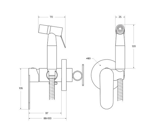 Гигиенический душ со смесителем Cezares Stylus STYLUS-DIF-IN сатин
